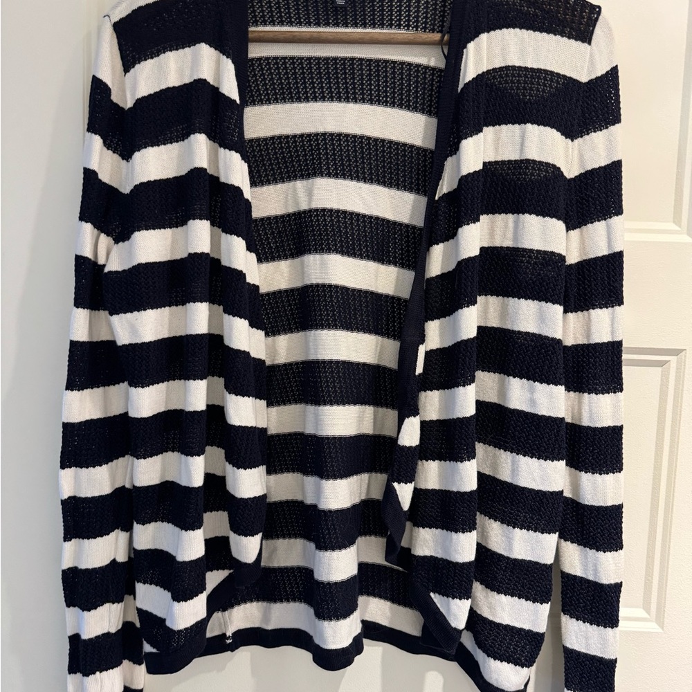 Jones New York Navy and White Striped Cardigan